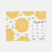 かわいい国のヒマワリのベビーのマイル標石 フリースブランケット (正面(横))