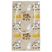 かわいい国の牛のタイル模様パーティー スモールペーパーバッグ (正面)