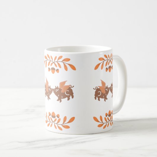かわいい国の秋キスをする翼のある豚 コーヒーマグカップ (正面右)