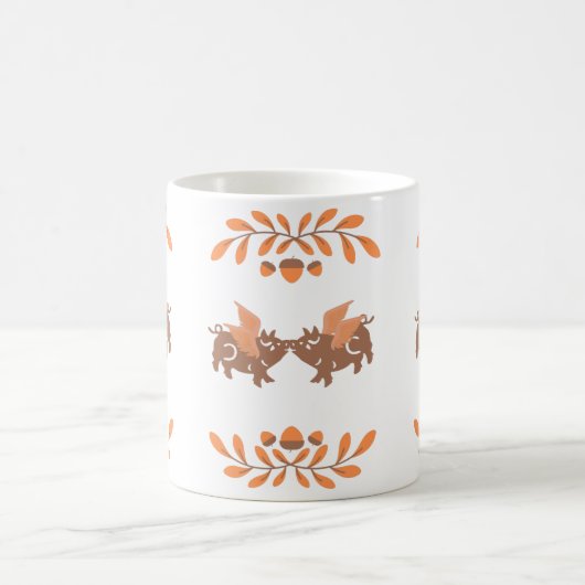 かわいい国の秋キスをする翼のある豚 コーヒーマグカップ (中央)