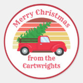 かわいい国クリスマスレッドトラックカスタムギフト ラウンドシール (正面)