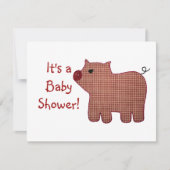 かわいい国スタイルのピンクの格子縞のブタのベビーシャワー 招待状 (正面)
