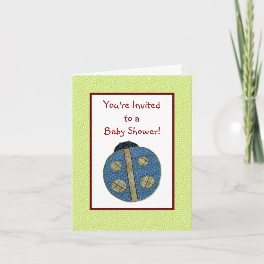 かわいい国スタイルブルーレディバグベイビーシャワー 招待状 (正面)