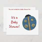 かわいい国スタイルブルーレディバグベイビーシャワー 招待状 (正面/裏面)