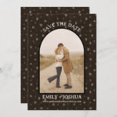 かわいい国モダンフローラフラット日付カードを保存 セーブザデート (正面/裏面)