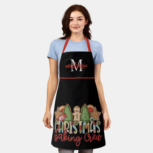 かわいい国モノグラムのクリスマスベーキングエプロン エプロン (着用した状態)