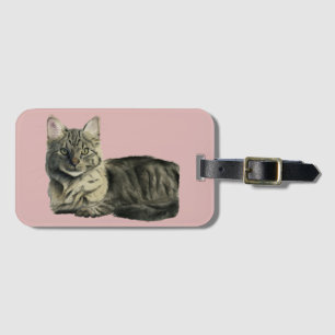 かわいい国内中型の毛猫の水彩画 ラゲッジタグ
