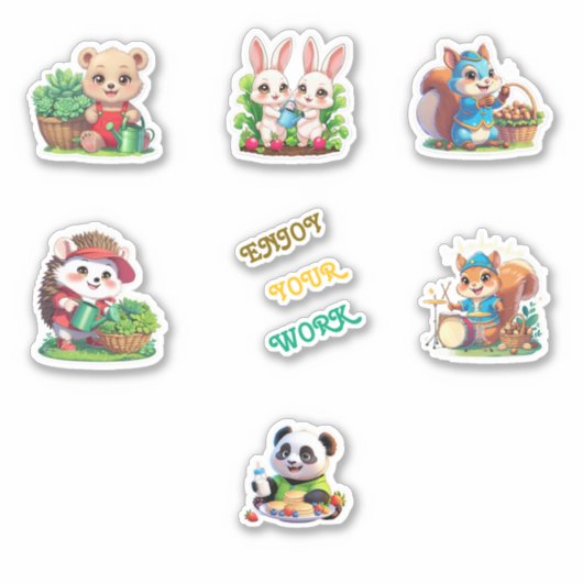 かわいい園芸の動物プリント可能なステッカーシート シール (正面)