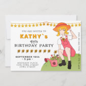 かわいい園芸ガール花付き誕生日 招待状 (正面)
