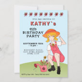 かわいい園芸ガール花付き誕生日 招待状 (正面)