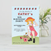 かわいい園芸ガール花付き誕生日 招待状 (スタンド正面)