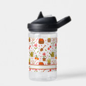 かわいい園芸用具と植物シームレスなパターン ウォーターボトル (左面)