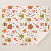 かわいい園芸用具と植物シームレスなパターン シェルパブランケット (正面(横))