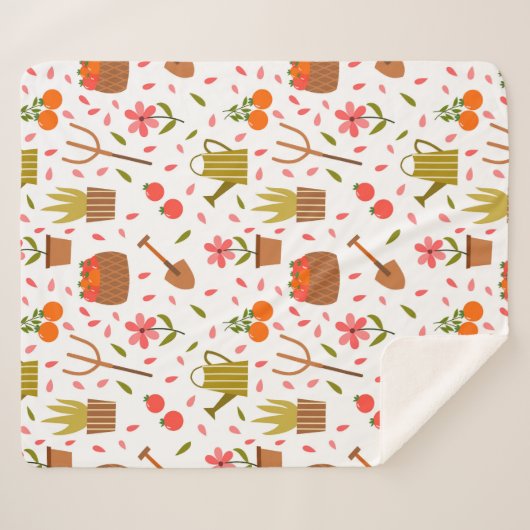かわいい園芸用具と植物シームレスなパターン シェルパブランケット (正面(横))
