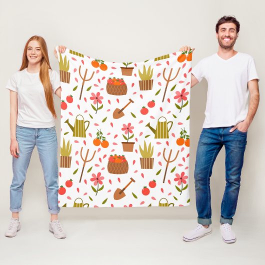 かわいい園芸用具と植物シームレスなパターン フリースブランケット (インサイチュ)