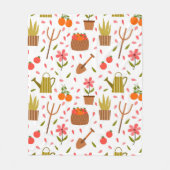 かわいい園芸用具と植物シームレスなパターン フリースブランケット (正面)