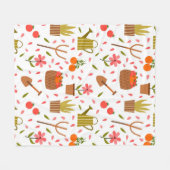 かわいい園芸用具と植物シームレスなパターン フリースブランケット (正面(横))