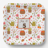 かわいい園芸用具と植物シームレスなパターン ペーパープレート (正面)