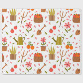 かわいい園芸用具と植物シームレスなパターン ラッピングペーパー (フラット)