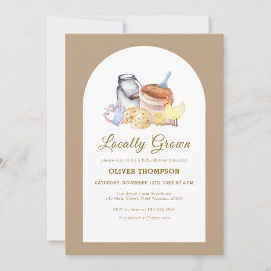 かわいい地元で育った農場チキンマウス赤ちゃんシャワー 招待状 (正面)