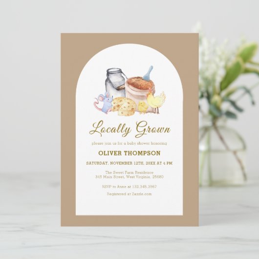 かわいい地元で育った農場チキンマウス赤ちゃんシャワー 招待状 (スタンド正面)