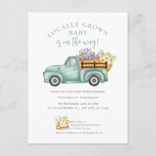 かわいい地元で育てられた水彩 ニュートラルベビーシャワー ポストカード (正面)