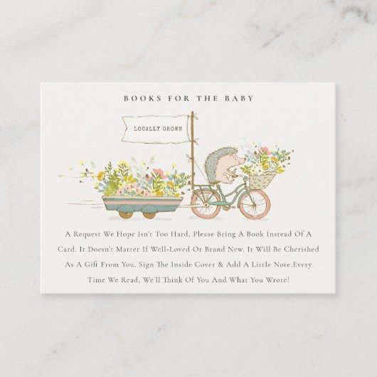 かわいい地元で育てられた赤ちゃんシャワー用ハリネズミの本 エンクロージャーカード (正面)