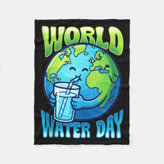 かわいい地球が水を飲む世界水の日 フリースブランケット (正面)