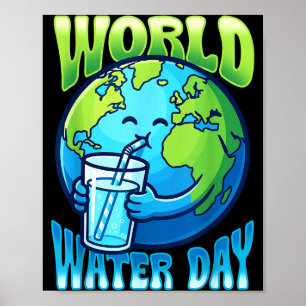 かわいい地球が水を飲む世界水の日 ポスター