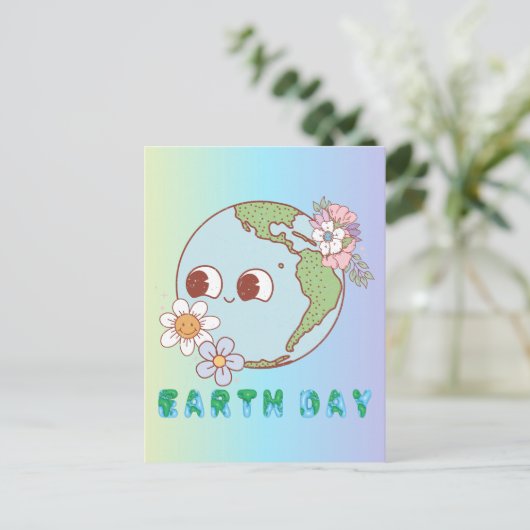 かわいい地球と花ハッピーアースデイフローラ ポストカード (スタンド正面)