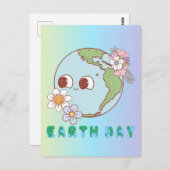 かわいい地球と花ハッピーアースデイフローラ ポストカード (正面/裏面)