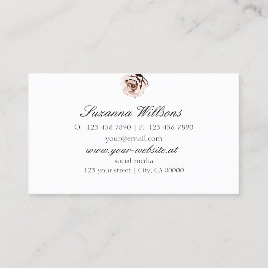 かわいい埃っぽいピンクのローズプレーンホワイトとイニシャル 名刺 (裏面)