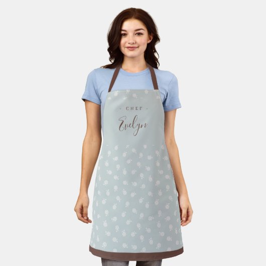 かわいい埃っぽいブルーベリーパーソナライズされた料理エプロン エプロン (着用した状態)