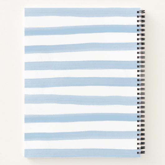 かわいい埃っぽい青い水色ストライプモノグラム名 ノートブック (裏面)