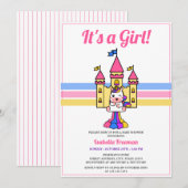 かわいい城虹の白ユニコーン赤ちゃんシャワー 招待状 (正面/裏面)