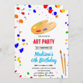 かわいい基本色のアート誕生日 招待状 (正面/裏面)