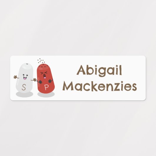 かわいい塩とコショウのシェイカー漫画パーソナライズされた ラベル (デザイン2)