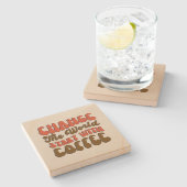 かわいい変化の世界のコーヒーワードアート ストーンコースター (横)