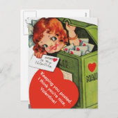 かわいい変更ヴィンテージガールinメールボックスのバレンタイン シーズンポストカード (正面/裏面)