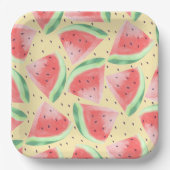 かわいい夏のかわいい水彩スイカ ペーパープレート (正面)