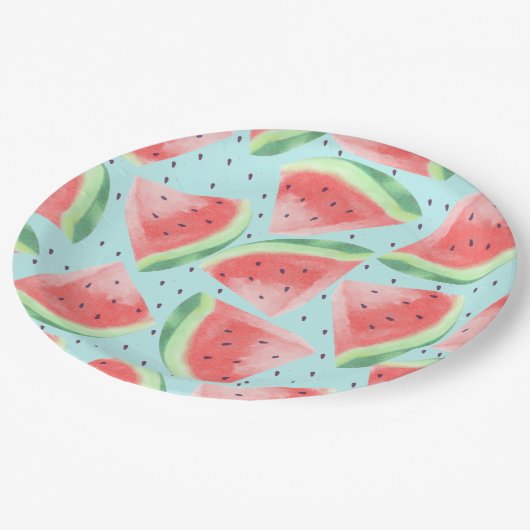かわいい夏のかわいい水彩スイカ ペーパープレート (アングル)