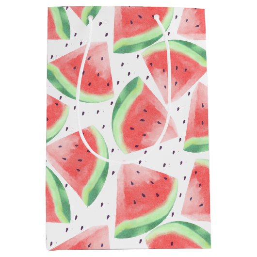 かわいい夏のかわいい水彩スイカ ミディアムペーパーバッグ (正面)