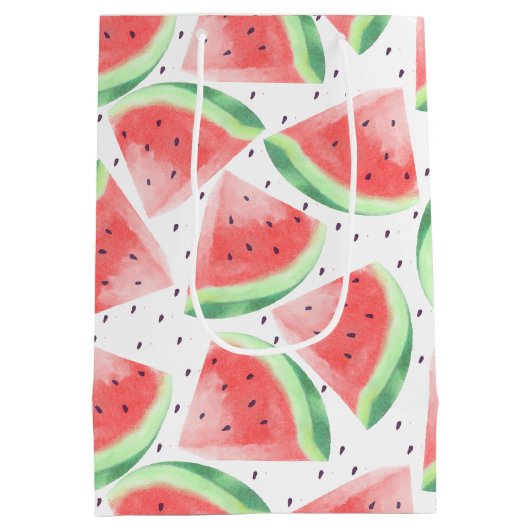 かわいい夏のかわいい水彩スイカ ミディアムペーパーバッグ (裏面)