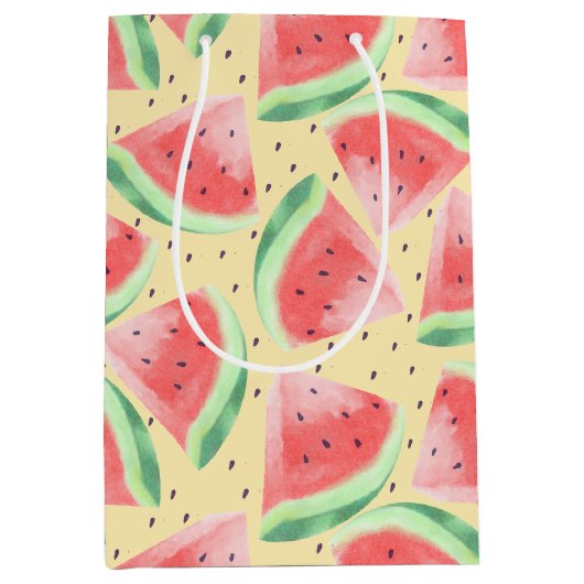 かわいい夏のかわいい水彩スイカ ミディアムペーパーバッグ (正面)