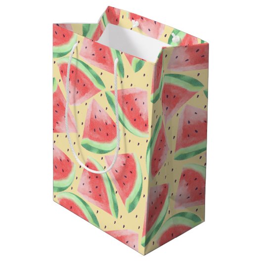 かわいい夏のかわいい水彩スイカ ミディアムペーパーバッグ (裏面アングル)