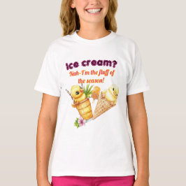  かわいい夏のひよこTシャツ – 「アイスクリーム？いや、わたしは Tシャツ