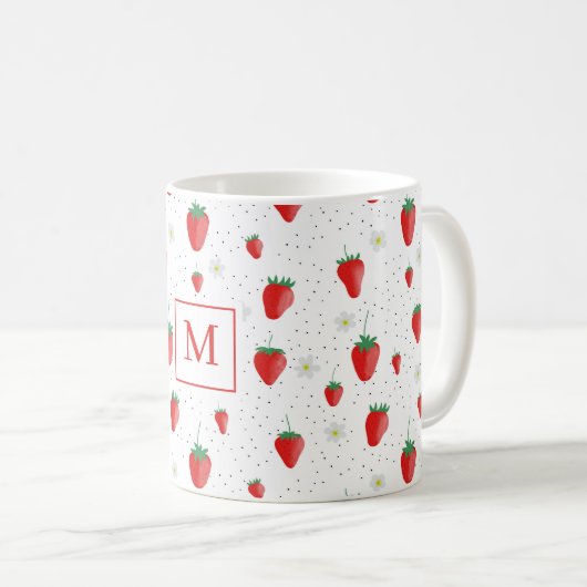かわいい夏のイチゴと花調理師シェフ コーヒーマグカップ (正面右)