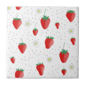 かわいい夏のイチゴと花 タイル (正面)