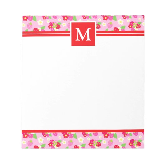 かわいい夏のイチゴのモノグラム ノートパッド (正面)