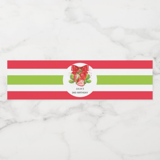 かわいい夏のイチゴパーソナライズされた ペットボトルラベル (シングルラベル)